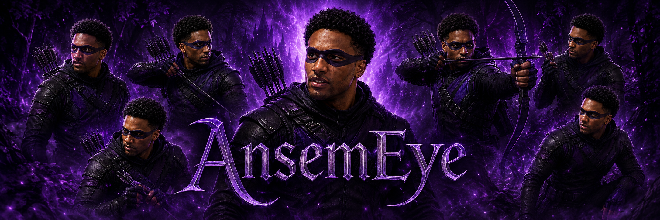 AnsemEye key art collage with the character shown in multiple archery poses